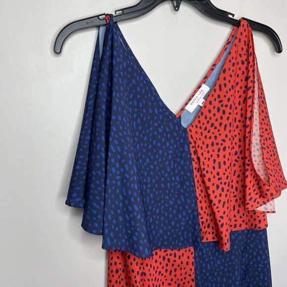 DEREK LAM Collective Handkerchief Dress Womens 40 US 4 Red Blue Midi Ruffle - Picture 5 of 15